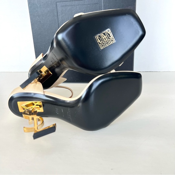SAINT LAURENT Opyum Beige Leather Ankle Strap Open Toe Heel Sandals Sz 38.5 NWT - Picture 9 of 12